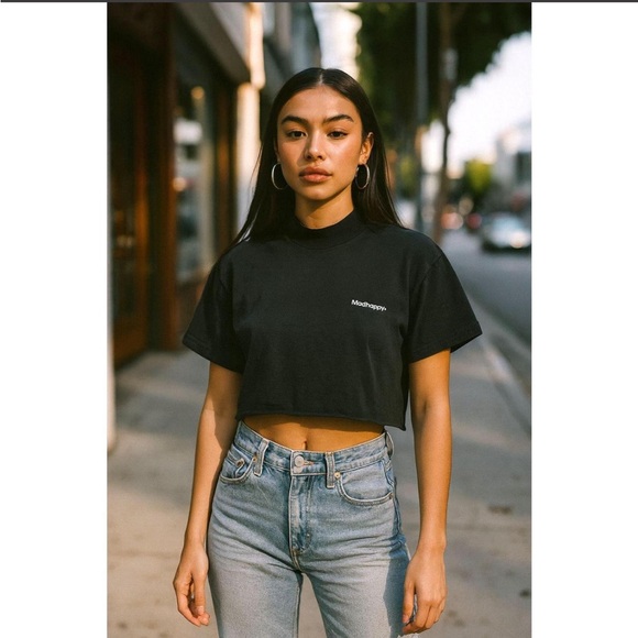 Madhappy Black White Double Logo Short Sleeve Cropped T Shirt Size Small